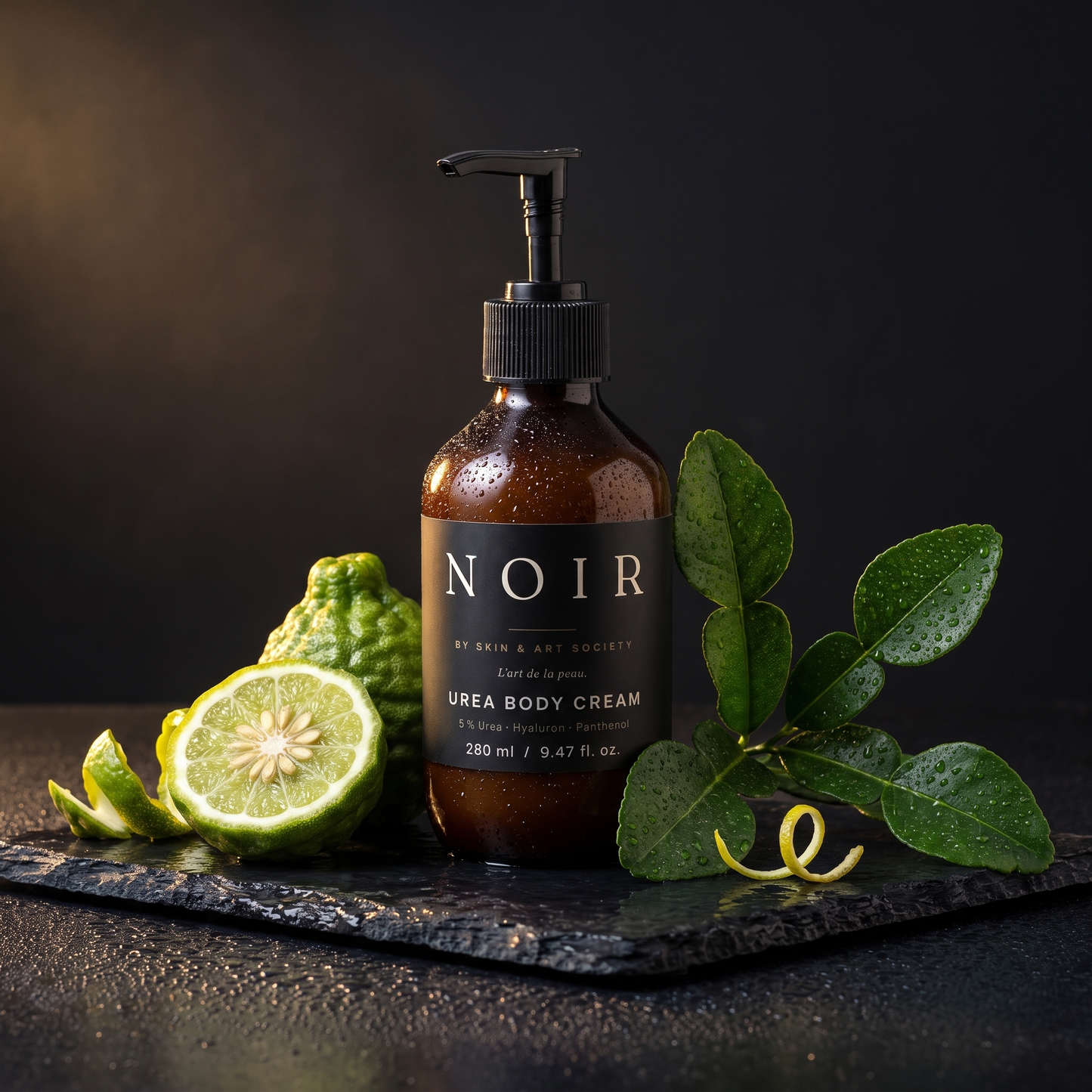NOIR Urea Body Cream — Bergamotte-Schiefer-Szene